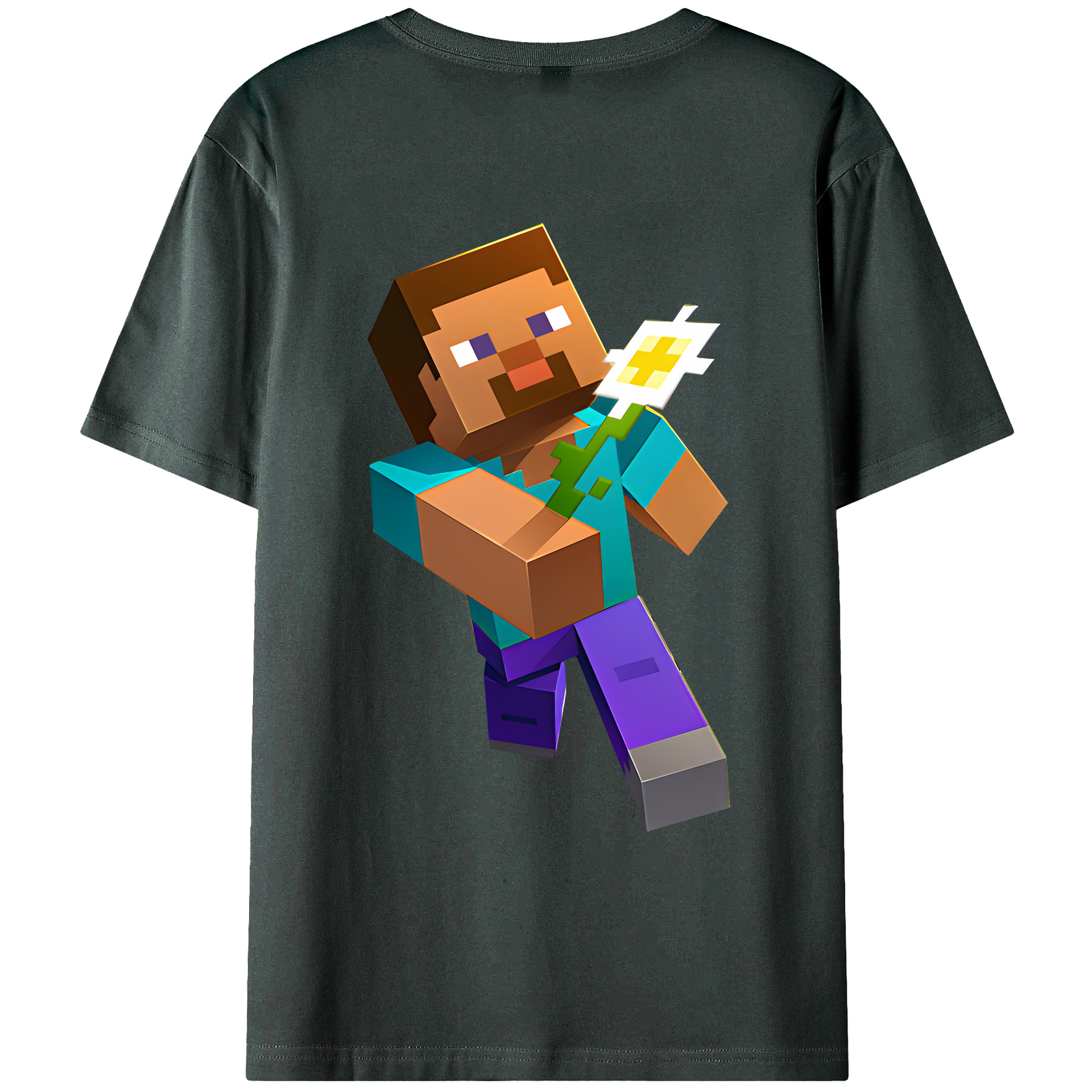 （画像用） マインクラフト ブロックの世界 Minecraft MC Block world 綿100％ メンズ半袖Tシャツ（バックプリント） 通気性